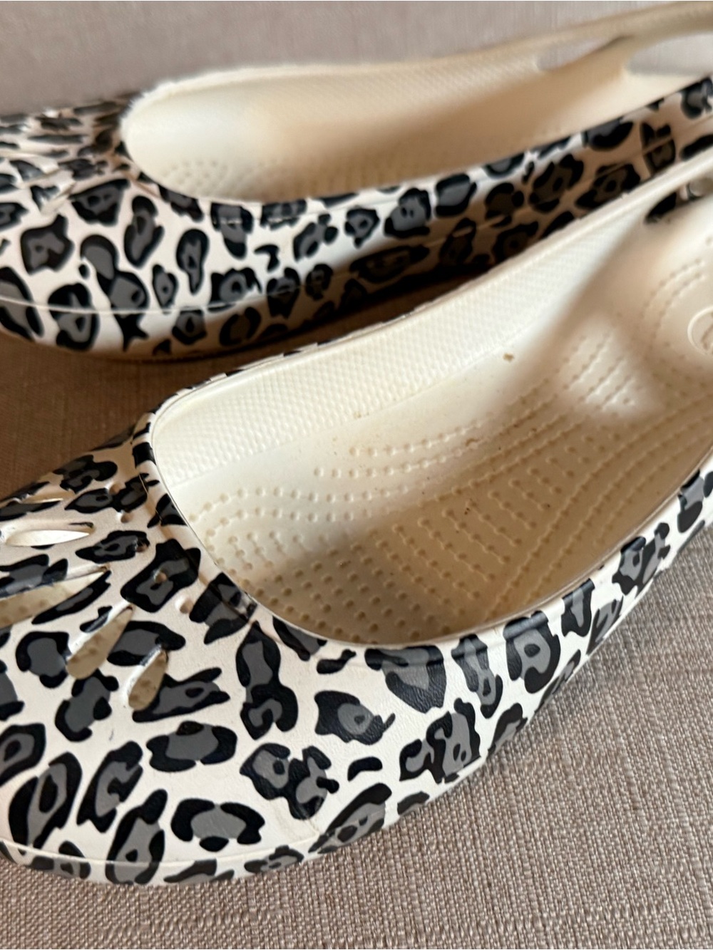 CROCS Women's Leopard-Print Slip-On Flats - Cream and Black